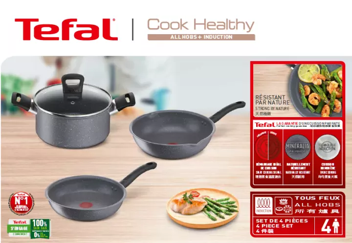 Tefal Cook Healthy 3-Piece Set Wok and Deep Fry Pan